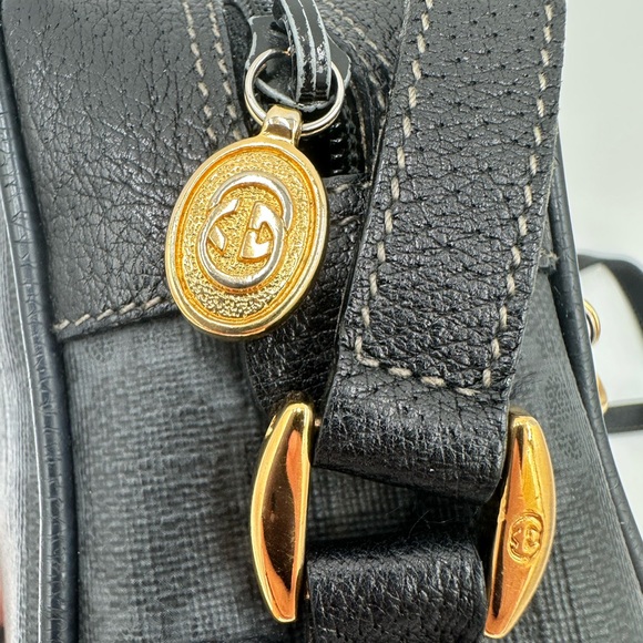 Vintage Gucci GG Monogram Black Crossbody Bag with Web Stripe & Gold Hardware - Picture 9 of 16